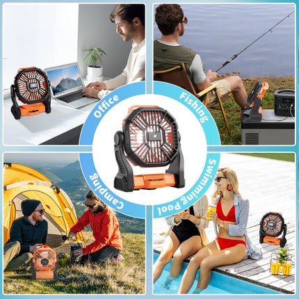 Portable LED Fan Camping Lights Rechargeable Outdoor USB Tent Lamp With Hook