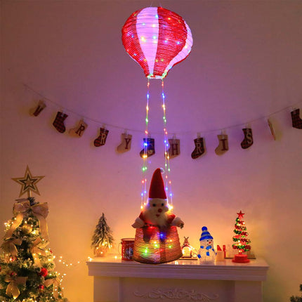 100cm Christmas Santa Claus Hot Air Balloon Lantern,Xmas Decoration Light String Red Light