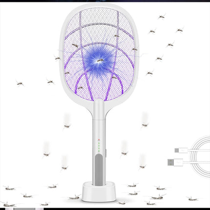Electric USB Rechargable Racket Fly Swatter Mosquito Insect Killer UV Bug Zapper