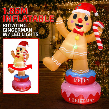 Inflatable Christmas Rotating Gingerman W/ LED Lights 1.86M Xmas Decor Outdoor
