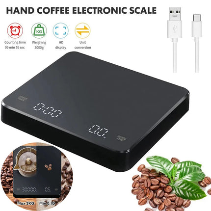 2x Digital Coffee Scale Timer Espresso USB High Precision Measures Kitchen Scale