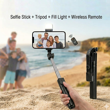 Flexible Tripod Holder Stand Selfie Stick With Bluetooth Remote and Fill Light For Mobile Phone