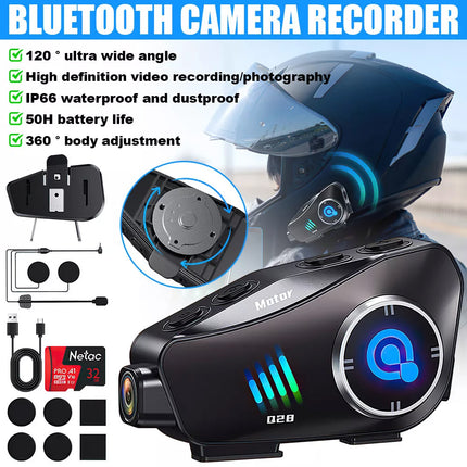 1080P HD Bluetooth Motorcycle Camera Recorder Motorbike Helmet Headset Intercom