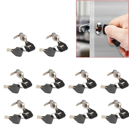 10mm Cabinet Door Drawer Mailbox Tubular Cam Lock Case Locker Security + 2 Keys 10sets