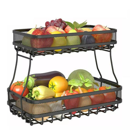 2-Tier Metal Fruit Storage Basket Rectangular Bread Basket for Fruit Vegetables