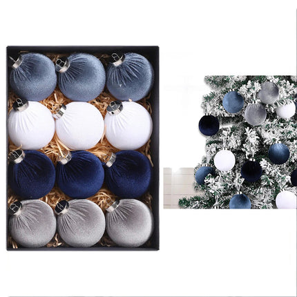 Christmas Tree Ornaments Velvet Balls - Pack of 12Pcs Shatterproof Xmas Bulbs