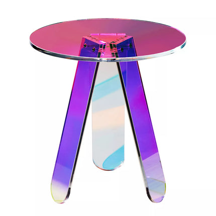 Round Iridescent Side Table Clear Rainbow Acrylic End Tabl Living Room