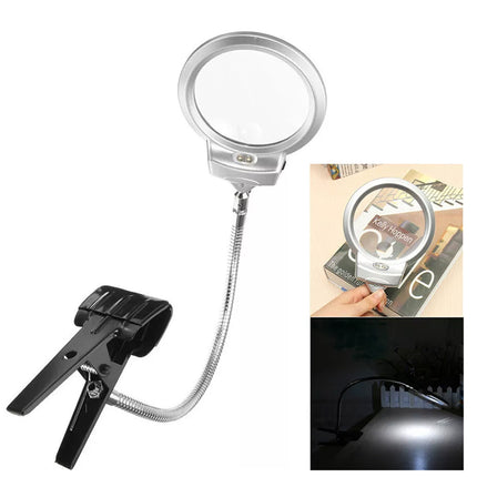 Large Lens Table Desk Magnifier Lamp LED Light Reading Magnifying Glass + Clamp