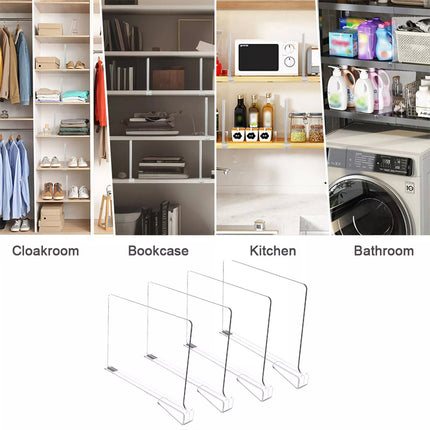4Pcs Clear Acrylic Closet Shelf Bookcase Divider Baffle Separator Panel