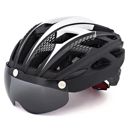 Bike Helmet for Men Women w/ Detachable Goggles Led Back Light Black and white