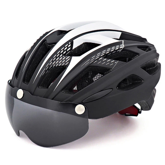 Bike Helmet for Men Women w/ Detachable Goggles Led Back Light Black and white