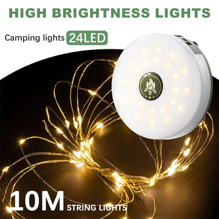 Solar 10m LED Camping String Lights Portable Stowable Retractable Fairy Lights