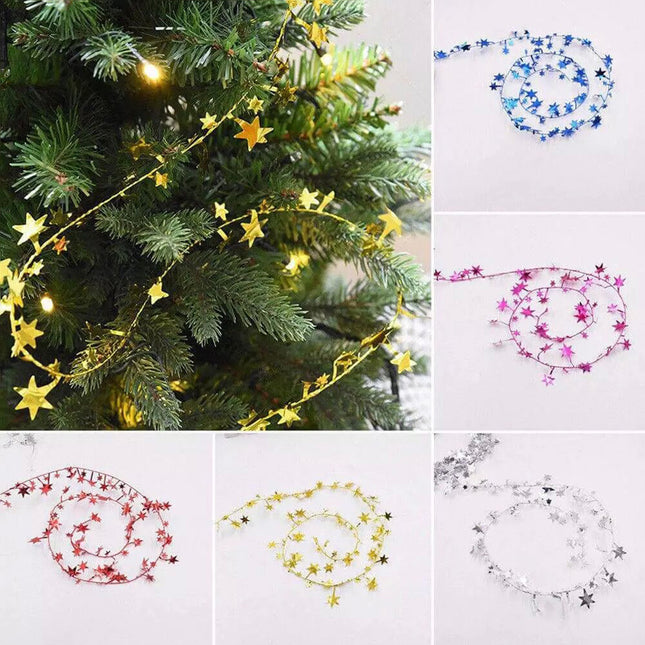 6 Color 7.5M Christmas Hanging Star Pine Tree Garland Rattan Xmas Party Wedding Ornament