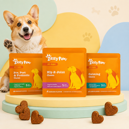 Zesty Paws Dog Travel Bundle 3-Pack 5-Chews Hip Joint Probiotic Calming