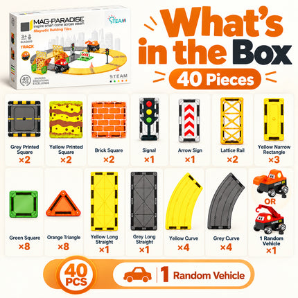 40 Pcs Magnetic Construction Track Tiles Building Set Vehicle Christmas Gift Toy