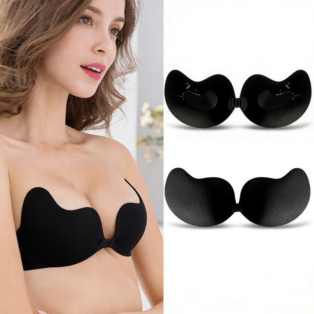 1 Pcs Black Strapless Invisible Silicone Bra, Mango Shape Breathable Lift Wing Bra
