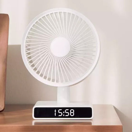 9 Inch USB Rechargeable Desk Table Fan Auto Moving heads w/ Clock Time Display