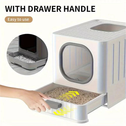 Spacious Foldable Cat Litter Box Toilet Tray Enclosed Kitty Hooded Top Entry XL