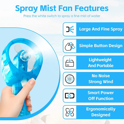 Portable Hand Held Cooling Stay Cool Water Spray Misting Fan Mist Travel Mini