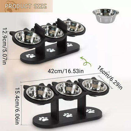 Adjustable Pet Feeder Stand 3PCS Elevated Dog Cat Food Bowl Rack Feeding Station