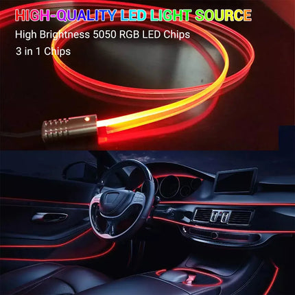 12V RGB Car Interior LED Lights Fiber Optic Neon Wire Strip Atmosphere Light USB