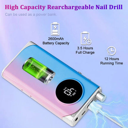 Portable Rechargeable Electric Cordless Nail Drill Machine Art File Manicure Kit