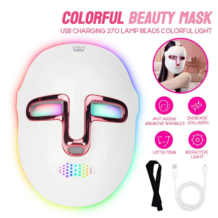 Rechargeable Facial LED Mask 7 Colours LED Photon Therapy Beauty Mask Skin