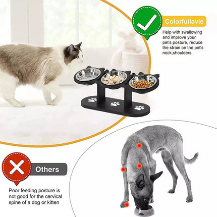Adjustable Pet Feeder Stand 3PCS Elevated Dog Cat Food Bowl Rack Feeding Station
