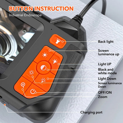 1080P Industrial Endoscope Camera Borescope Inspection Camera w/ 4.3" IPS Screen 2m/5.5mm