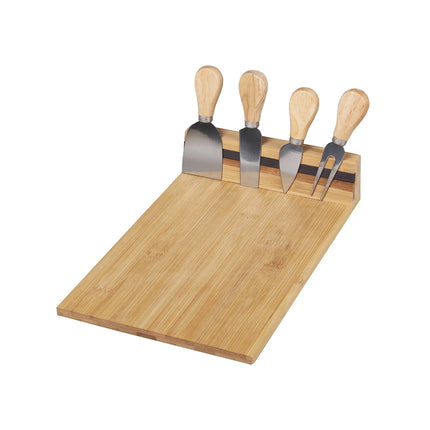 Bamboo Cheese Cutting Board & Knife Set Wooden Serving Boards & Cheese Knives