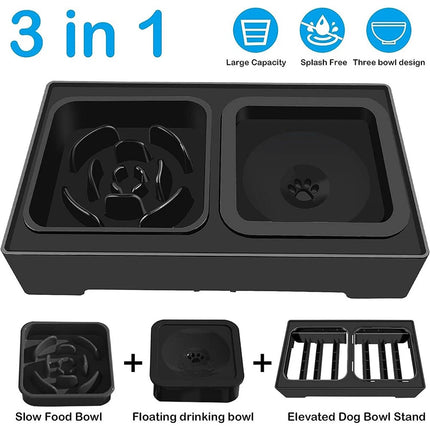1X Elevated Pet Feeder 4 Height Adjustable Raised Dog Cat Slow Food Water Bowl