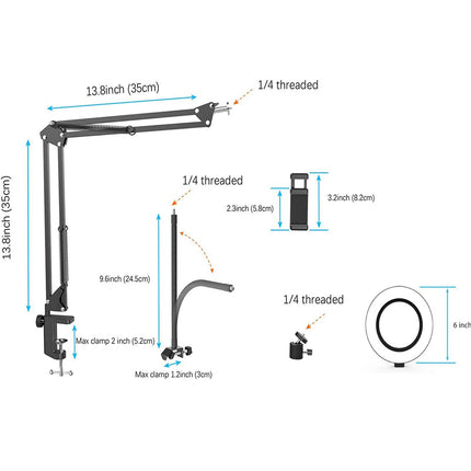 Overhead Phone Mount with Ring Light, Flexible Arm Tripod Phone Camera Holder