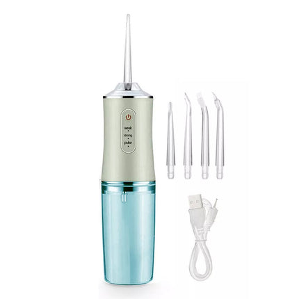 Cordless Oral Irrigator Water Jet Dental Teeth Flosser Tooth Cleaner 4 Nozzles(Green)