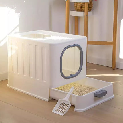 Spacious Foldable Cat Litter Box Toilet Tray Enclosed Kitty Hooded Top Entry XL