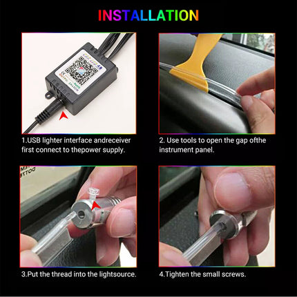 12V RGB Car Interior LED Lights Fiber Optic Neon Wire Strip Atmosphere Light USB