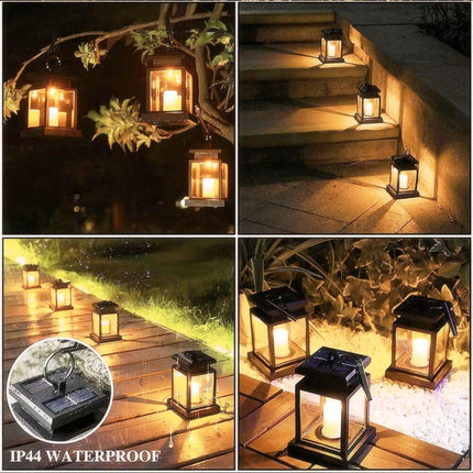 2 Lights Waterproof LED Solar Powered Hanging Lantern Light Outdoor Garden Table Lamp