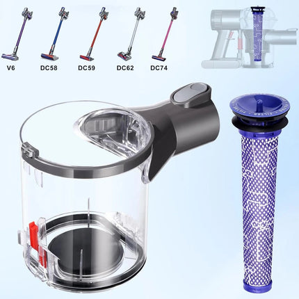 For-Dyson-V6 DC58 DC59 Dust Bin Assembly Clear Replacement Dustbin Containe