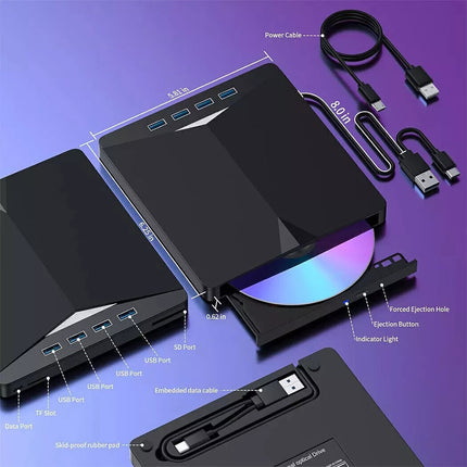 7 In 1 External CD DVD Drive USB 3.0 SD Disc Player Burner Writer For Laptop Mac
