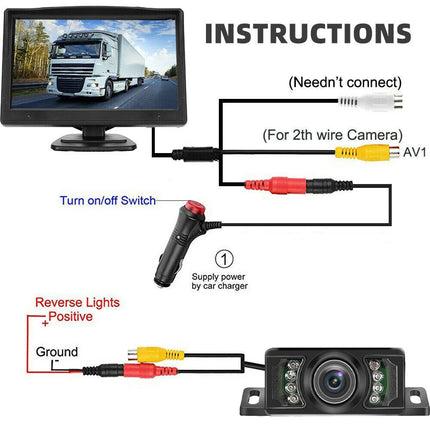 5" Reverse Camera Wireless Reversing Cam Car Truck Caravan 12V Rear Monitor View