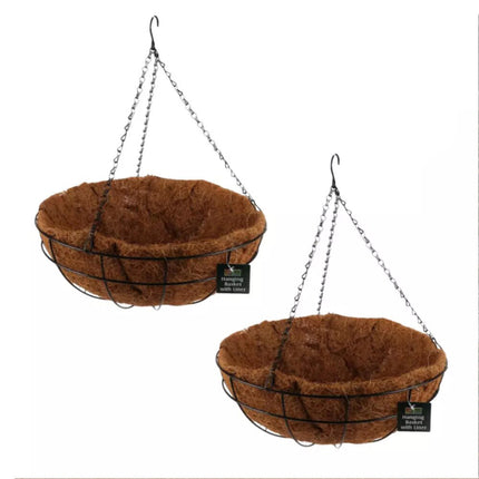 Garden Greens 2pcs 40cm Hanging Planter Basket Coconut Fibre Lining Strong Chain