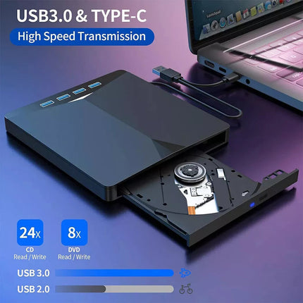 7 In 1 External CD DVD Drive USB 3.0 SD Disc Player Burner Writer For Laptop Mac