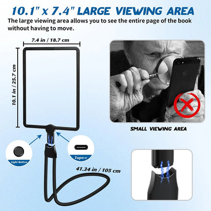 5X Hands Free Magnifying Glass with LED Light, Neck Cord for Reading, Sewing