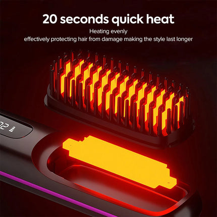 20s Fast Heating Cordless Hair Straightener Brush Hot Comb for Salon at Home
