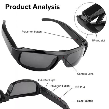 Mini Glasses Camera Wearable Security Camera 1080P Video Recorder Sports Camera  64G TF