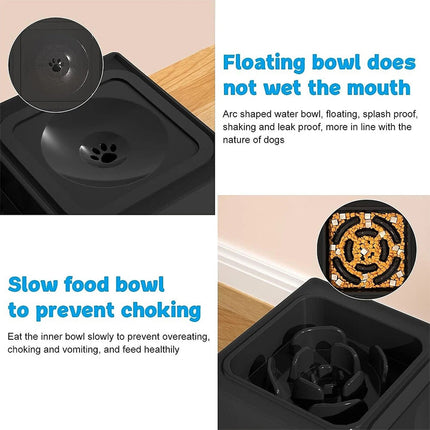 1X Elevated Pet Feeder 4 Height Adjustable Raised Dog Cat Slow Food Water Bowl