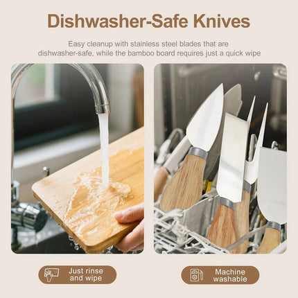 Bamboo Cheese Cutting Board & Knife Set Wooden Serving Boards & Cheese Knives
