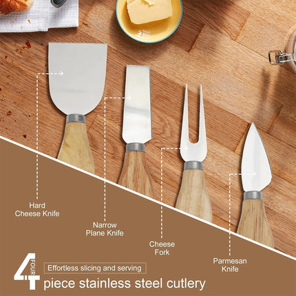 Bamboo Cheese Cutting Board & Knife Set Wooden Serving Boards & Cheese Knives