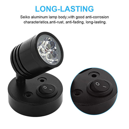 2X LED Swivel Reading Light 12V Campervan Caravan Boat Interior Wall Spot Lamp