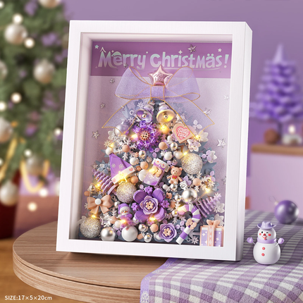 LOZ Purple Christmas Tree LED Wooden Frame Mini Bricks Building Toy Gift 584pcs