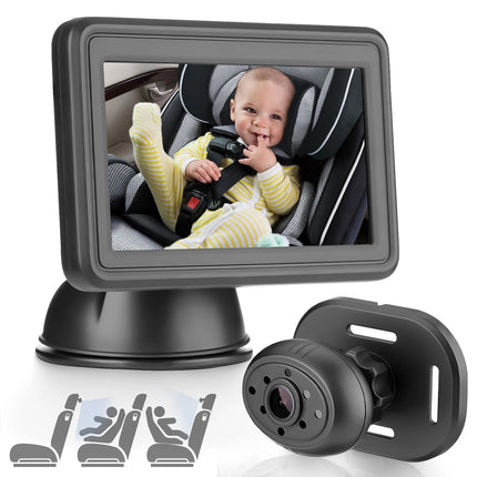 4.3'' Baby Car Camera HD 1080P Rear-Facing Infant Monitor Night Vision Wide View